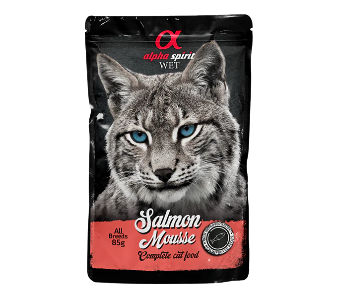 أأكياس موس ألفا سبيريت بنكهة السلمون للقطط المعقمة حجم الكيس 85 جم