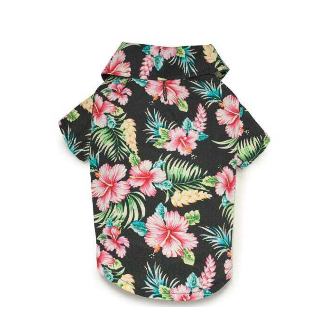 Casual Canine- Hawaiian Breeze Camp Shirt Black - Extra Small