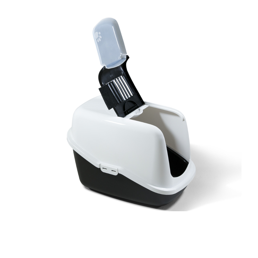 صندوق فضلات دوغ مان للقطط مع غطاء باللون الأسود قياس 56×39×38.5 سم