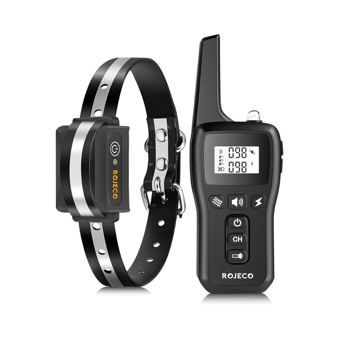 طوق روجيكو للتدريب باللون الأسود للكلاب مع جهاز تحكم بعد 1000متر