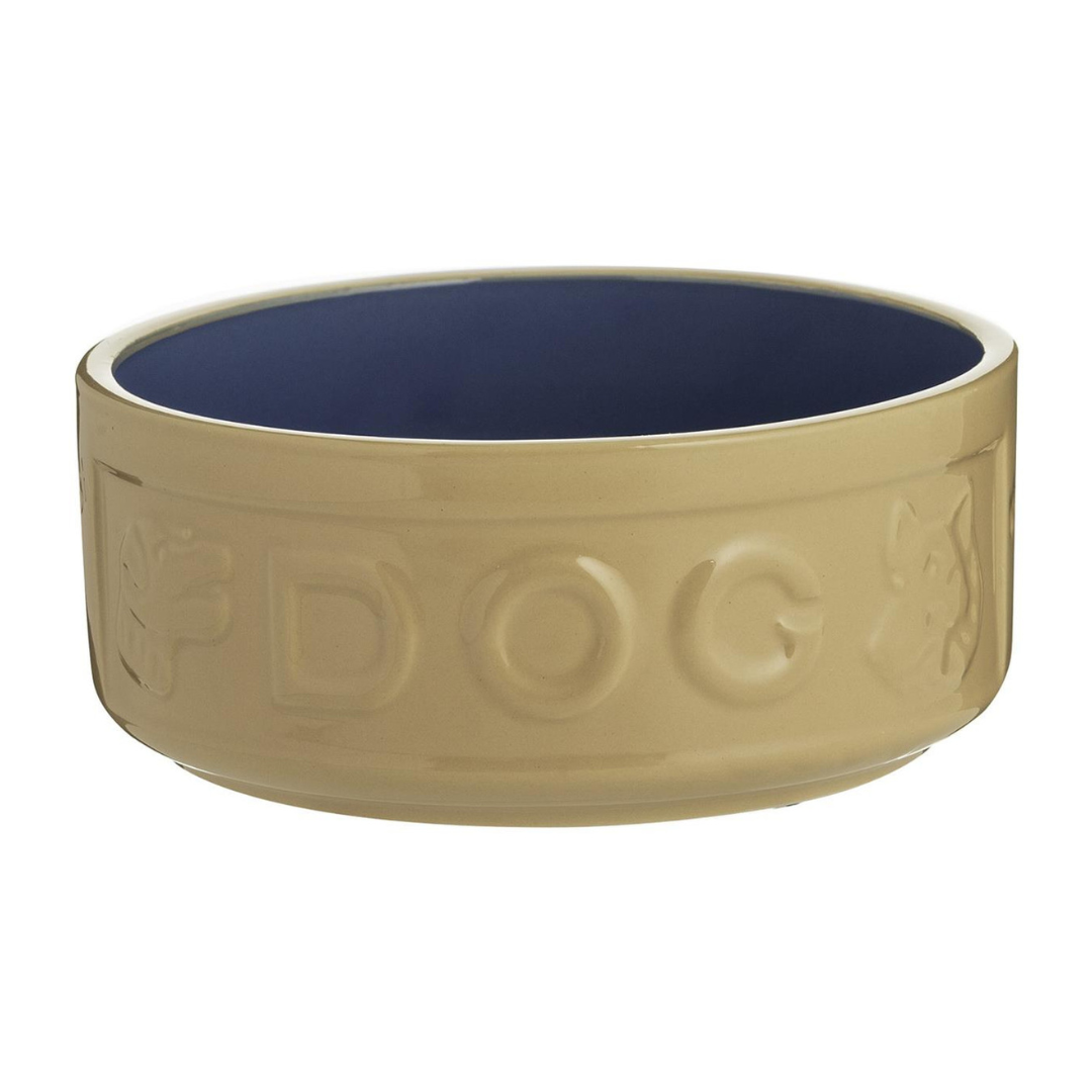 Mason Cash Cane and Blue Lettered Dog Bowl 18cm