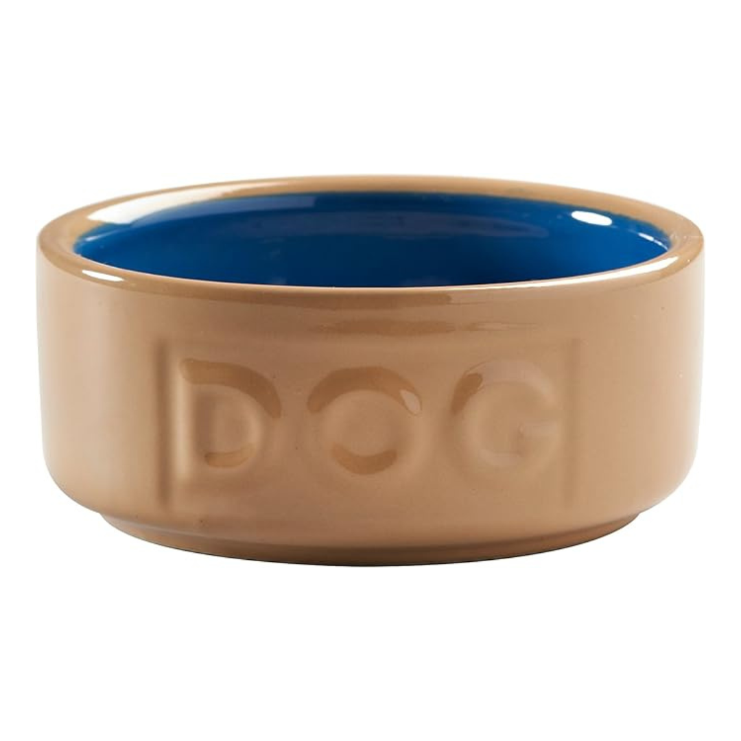 Mason Cash Cane and Blue Lettered Dog Bowl 13cm