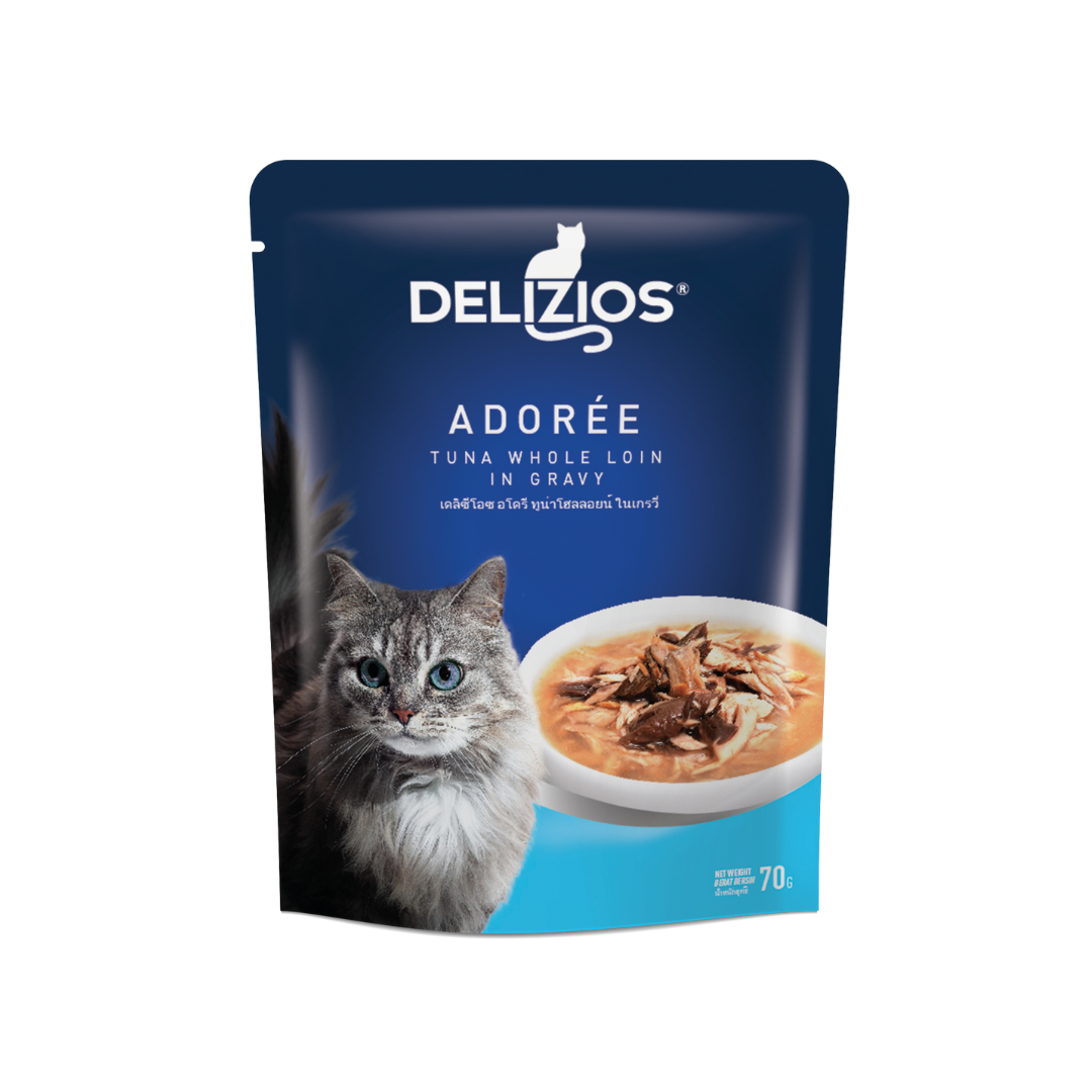 طعام ديليزيوس الرطب للقطط بنكهه التونه والمرق 70 جرام