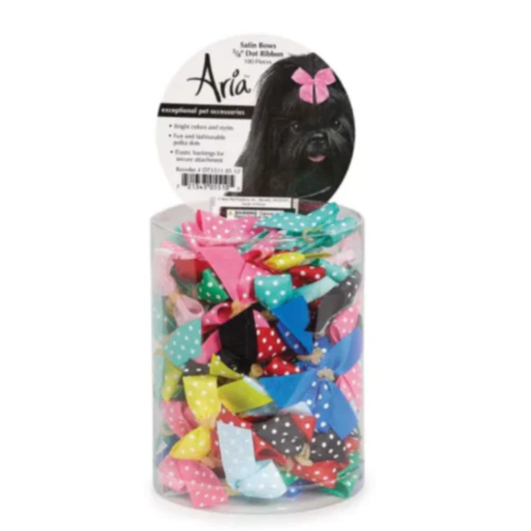 Aria Assorted Grosgrain Dot Sparkle Tulle Bow Canisters 100 pieces