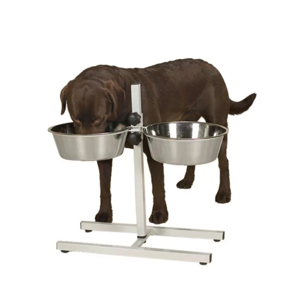 طبق طعام PetEdge-Ps قابل للتعديل مع أوعية سعة 160 أونصة، أسود