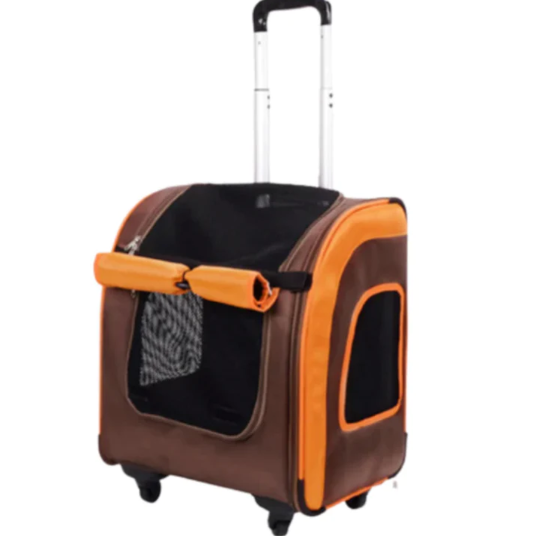 Ibiyaya New Liso حقيبة ظهر بعجلات للنقل المتوازي للحيوانات الأليفة - 40*31 سم - برتقالي*بني