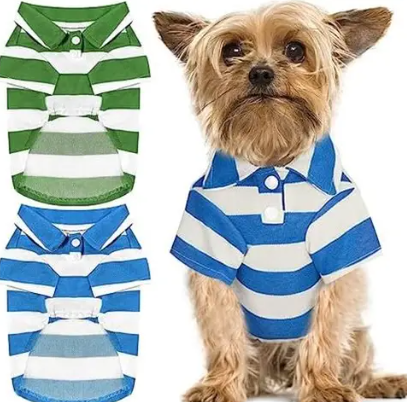 Striped Dog Polo - Greenery And White - X-large