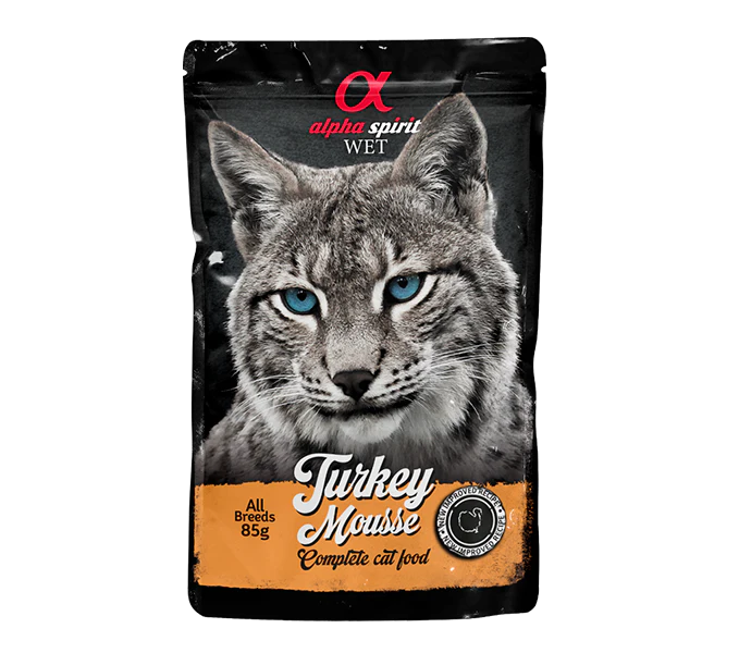 أكياس موس ألفا سبيريت بنكهة الديك الرومي للقطط حجم الكيس85 جم