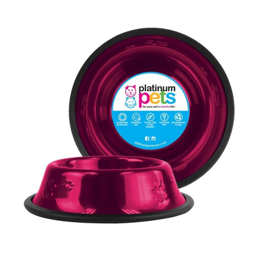 Platinum Pets- Bowl, Embossed Non-tip - Raspberry Pop - Different sizes