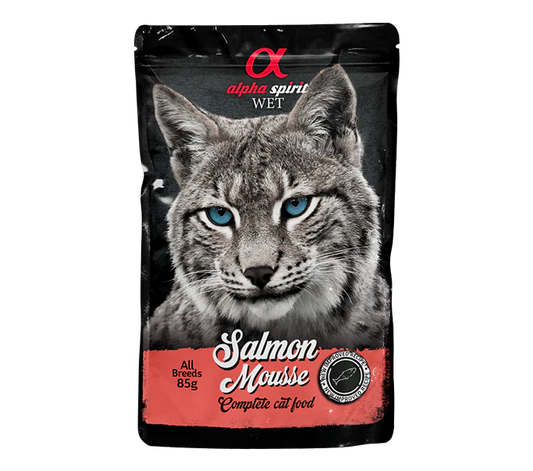أأكياس موس ألفا سبيريت بنكهة السلمون للقطط المعقمة حجم الكيس 85 جم