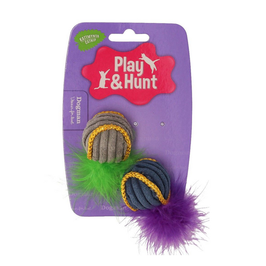 DogMan-playtoy cats ball with feather 2p