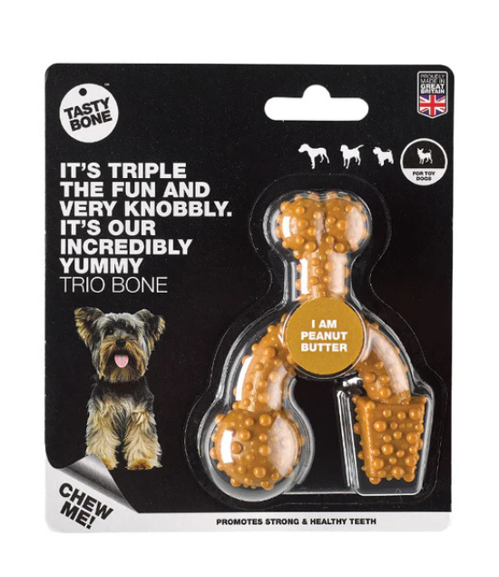 TastyBone Nylon Trio Bone Toy Dog, Peanut Butter Flavor