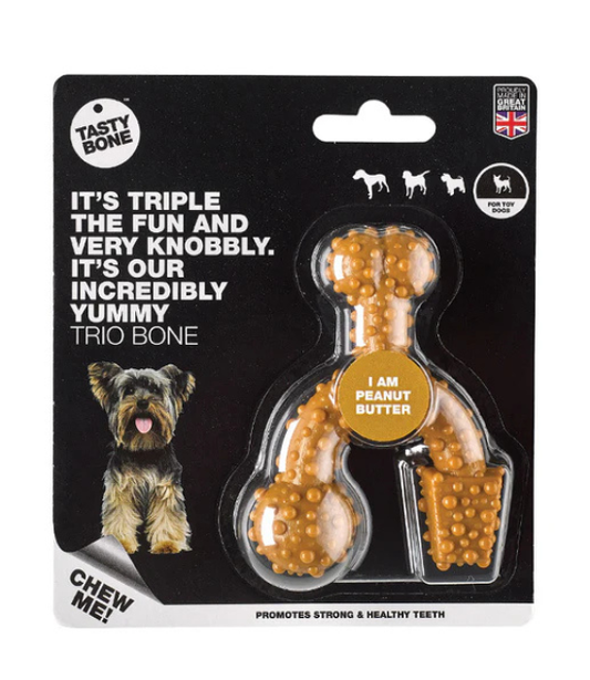 TastyBone Nylon Trio Bone Toy Dog, Peanut Butter Flavor