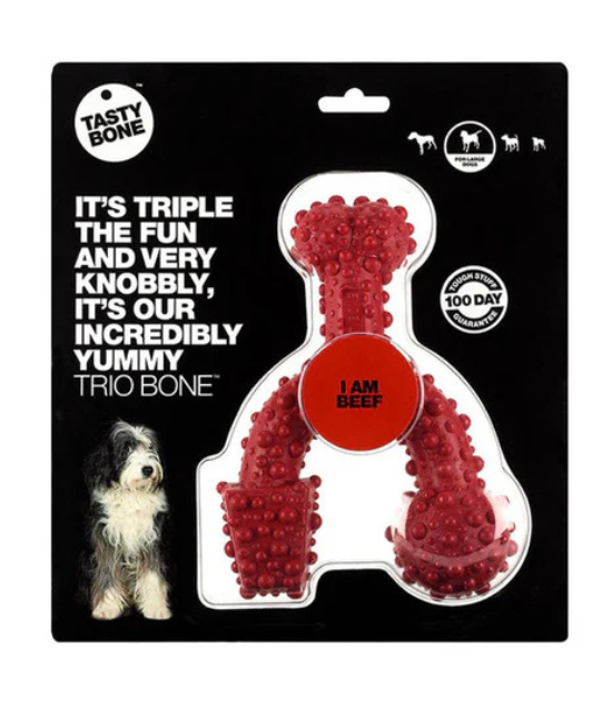 TastyBone Nylon Trio Bone Toy Dog, Beef Flavor