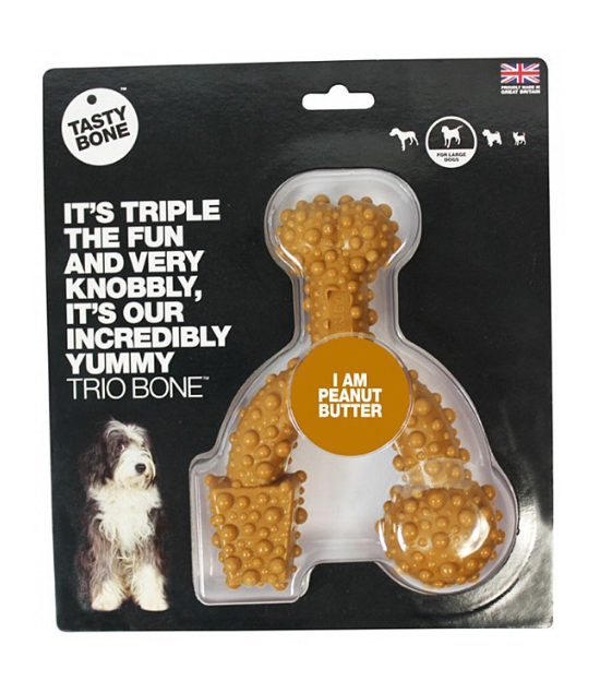 TastyBone Nylon Trio Bone Toy for Large Dogs, Peanut Butter Flavor