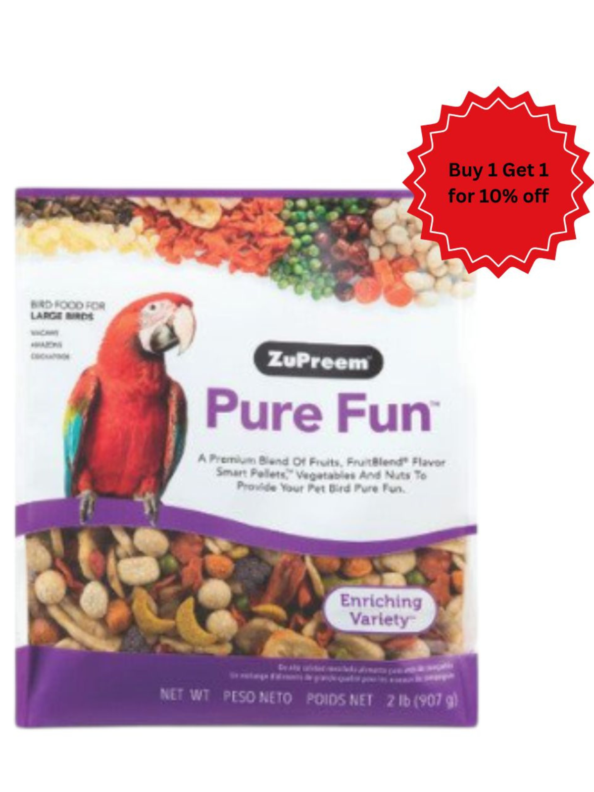 Zupreem -  Pure Fun Large Parrots 2lb (0.91kg)