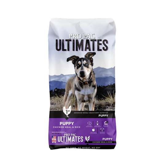 طعام ألتيميت الجاف للجراء بنكهة الدجاج و الأرز البني  (أحجام مختلفة)