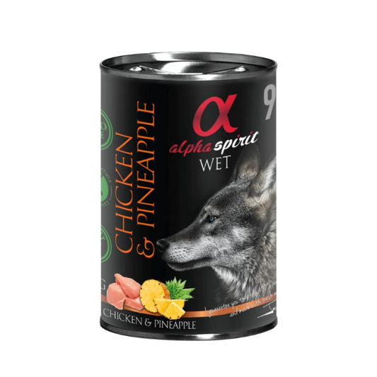طعام ألفا سبيريت المعلب بنكهة الدجاج والأناناس للكلاب حجم العبوة 400 غرام