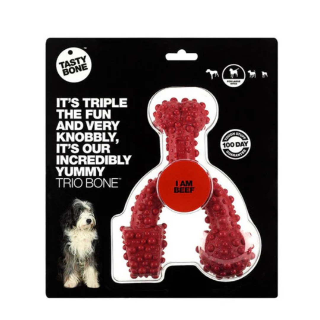 TastyBone Nylon Trio Bone Toy Dog, Beef Flavor