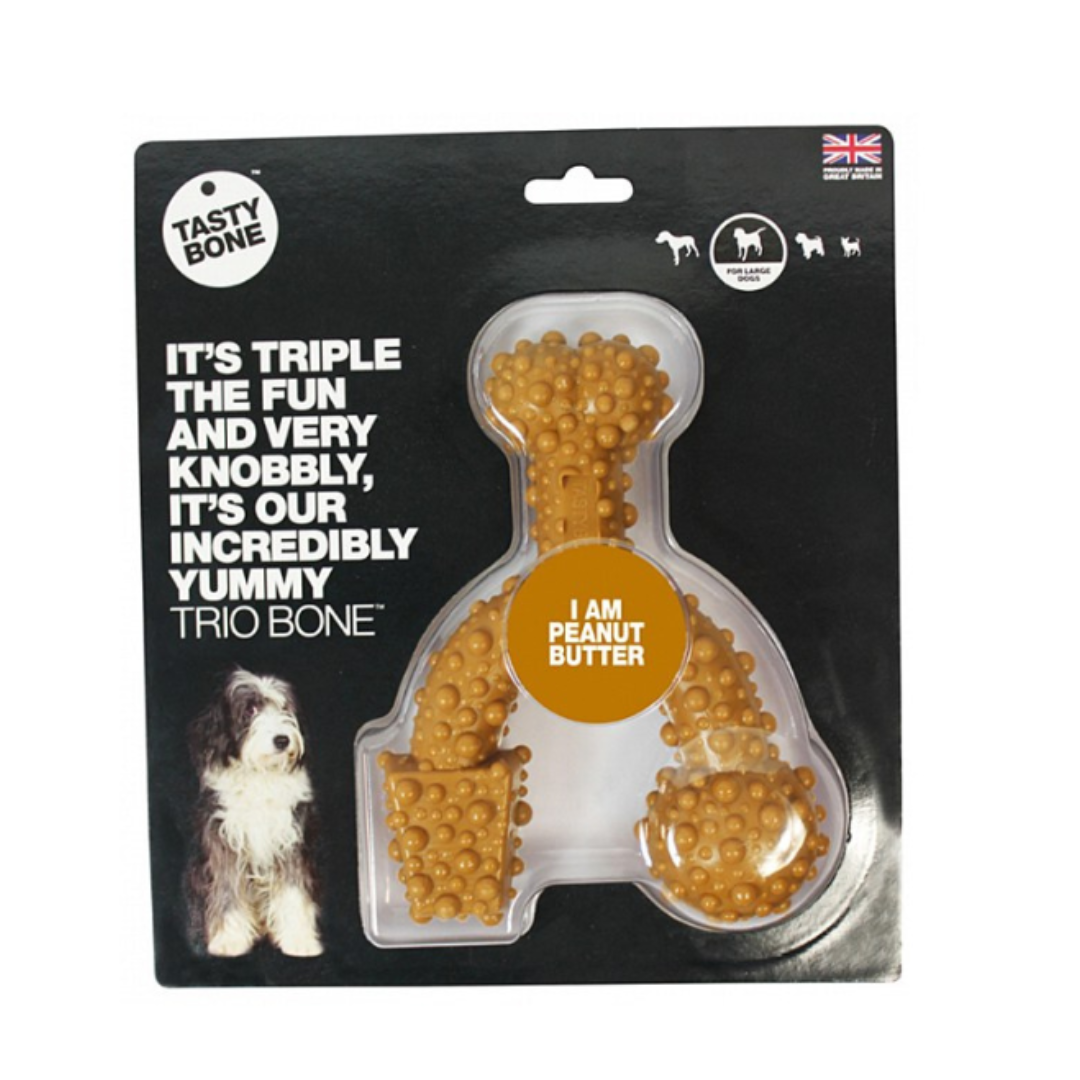 TastyBone Nylon Trio Bone Toy for Large Dogs, Peanut Butter Flavor