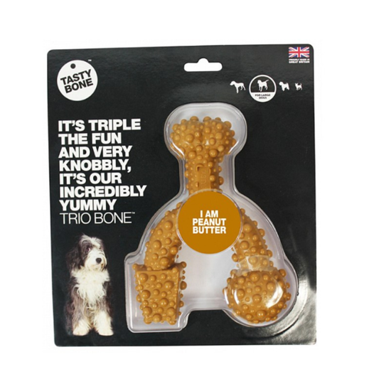 TastyBone Nylon Trio Bone Toy for Large Dogs, Peanut Butter Flavor