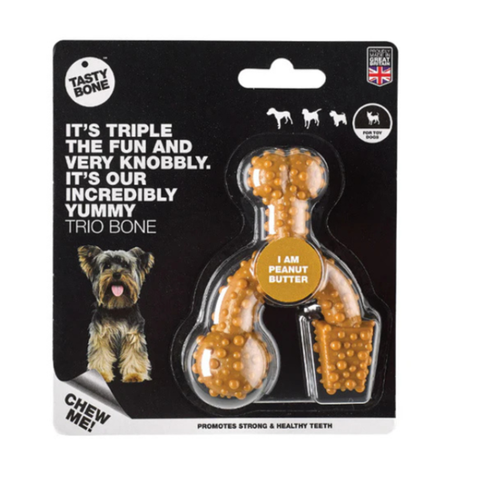 TastyBone Nylon Trio Bone Toy Dog, Peanut Butter Flavor