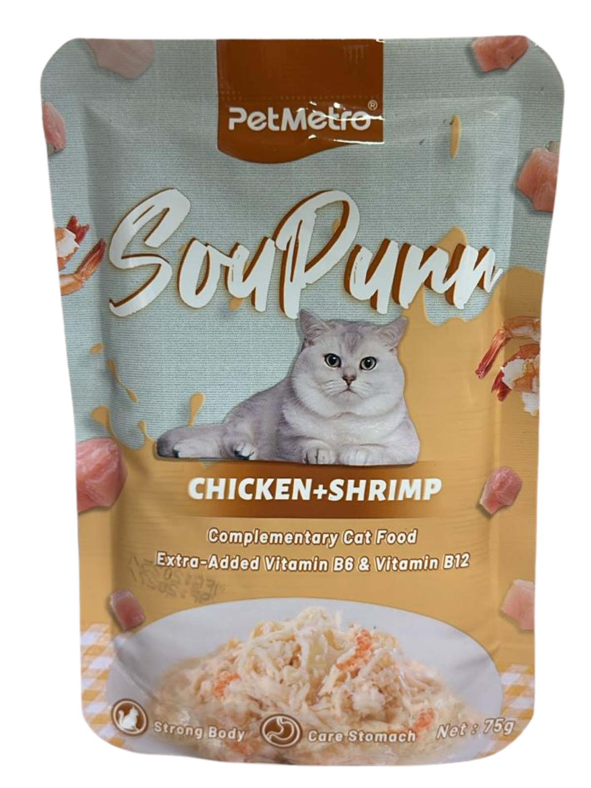 Pet Metro - Flavor Chicken&shrimp  SOUP&MEAT IN POUCH 75g