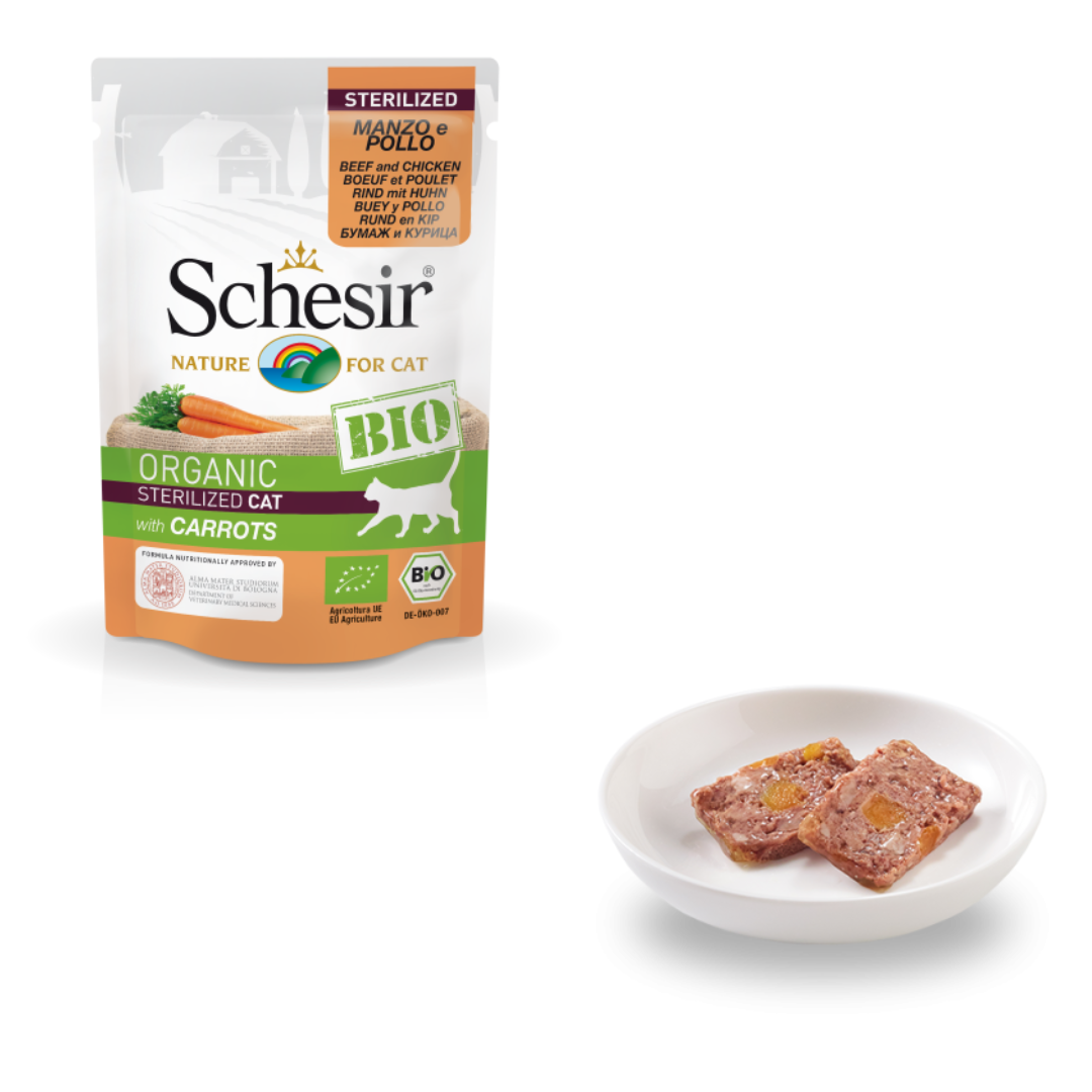 Schesir Organic Sterlised Beef and Chicken with Carrots Wet Cat Food, 85g