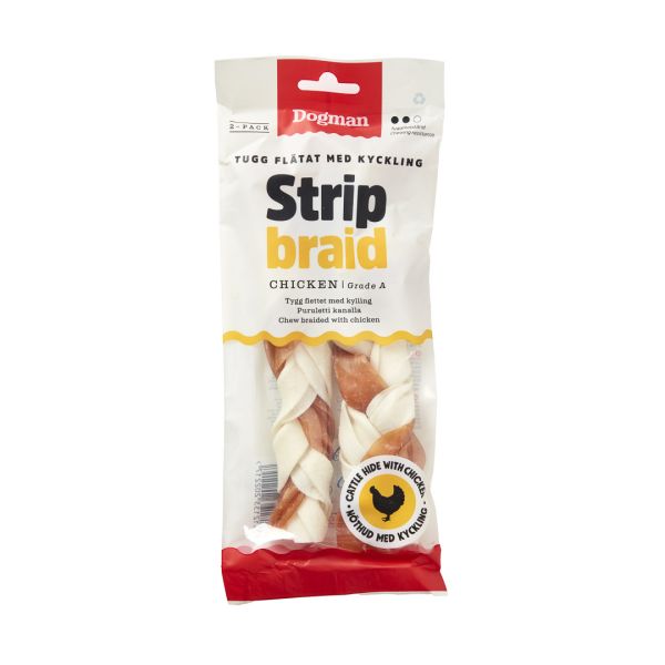 DogMan-Chicken Strip Braid 2-pack White M 70g