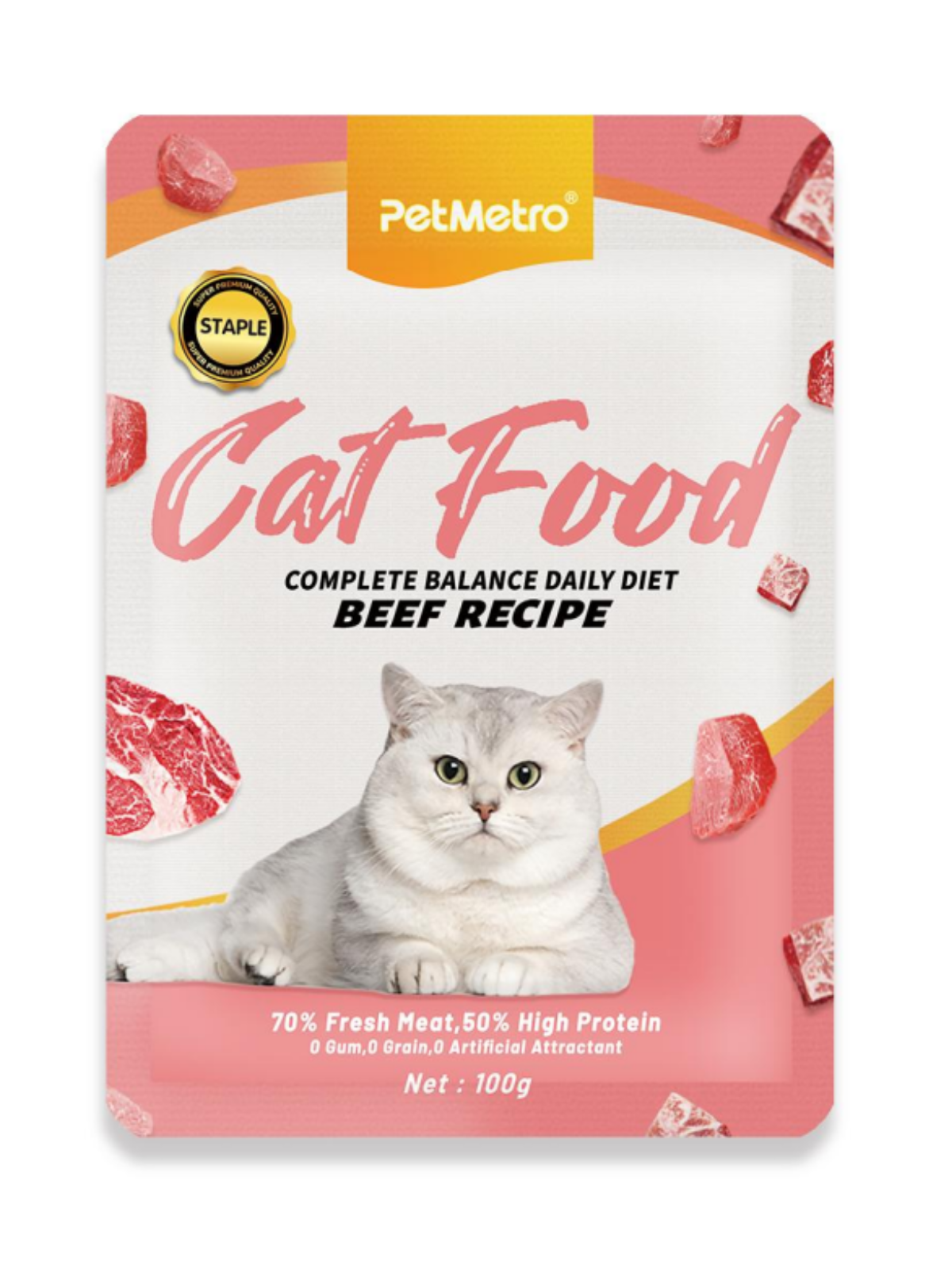Pet Metro - Complete food Beef Cat Food IN POUCH 100g