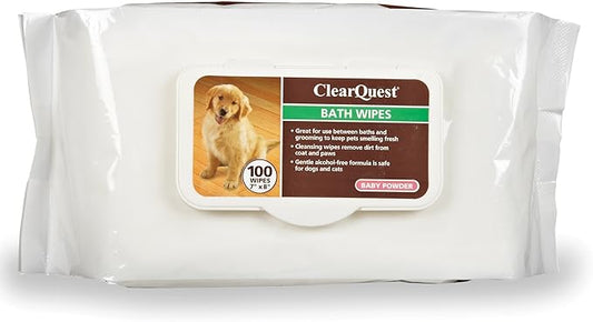 PetEdge-Clear Quest Bath Wipes 100 Ct Bag Baby Powder