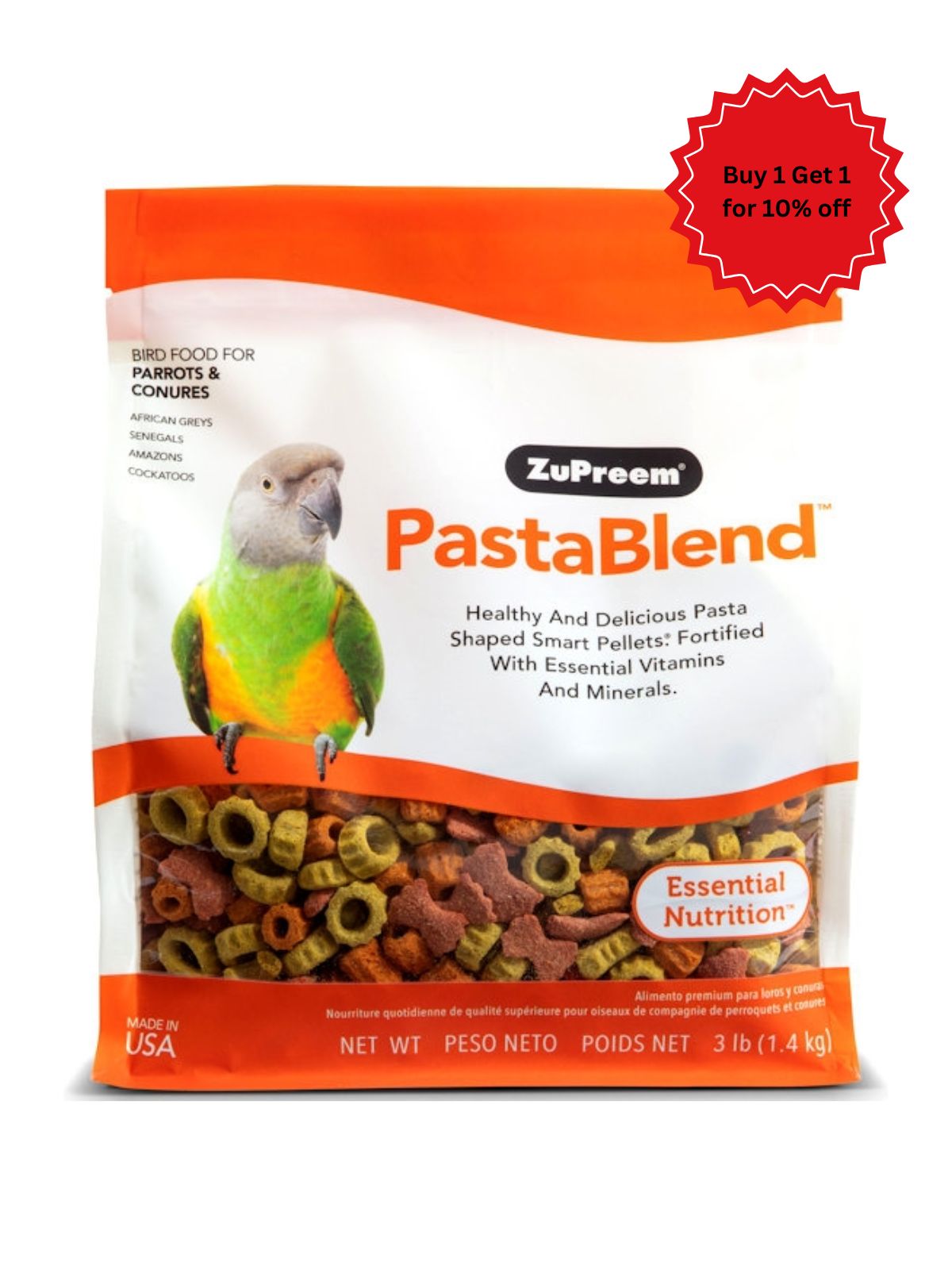 طعام زوبريم باستابليند للببغاوات الكبيرة والمتوسطة حجم العبوة 3 أرطال (1.4 كجم)