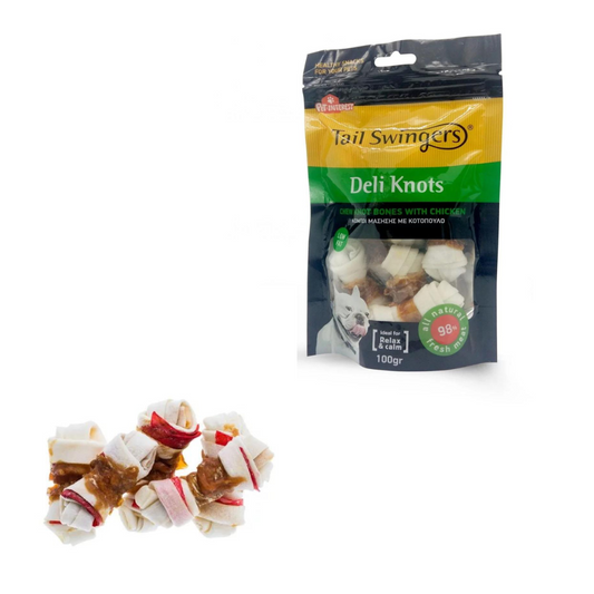Tail swingers Deli Knots- Red Rawhide with Chicken 100 gr