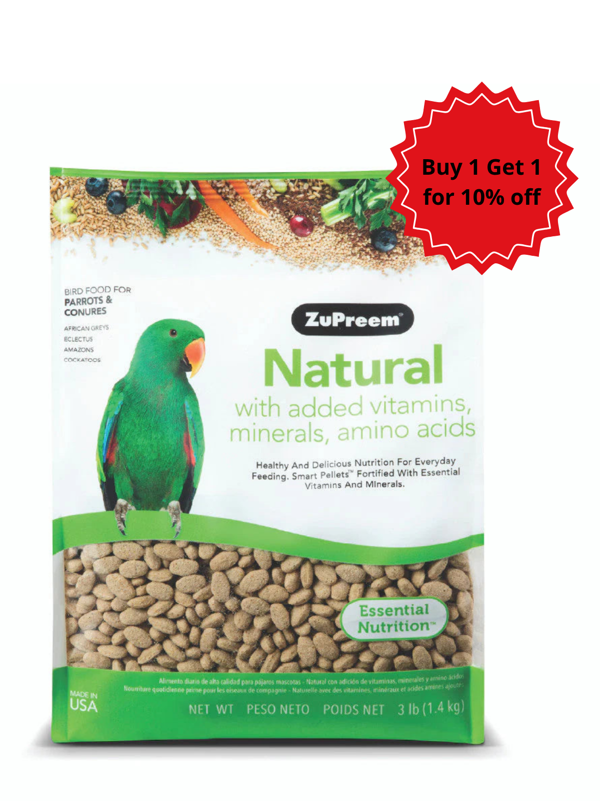 Zupreem -  Natural Avian Diet Parrots & Conures 3lb (1.36kg)