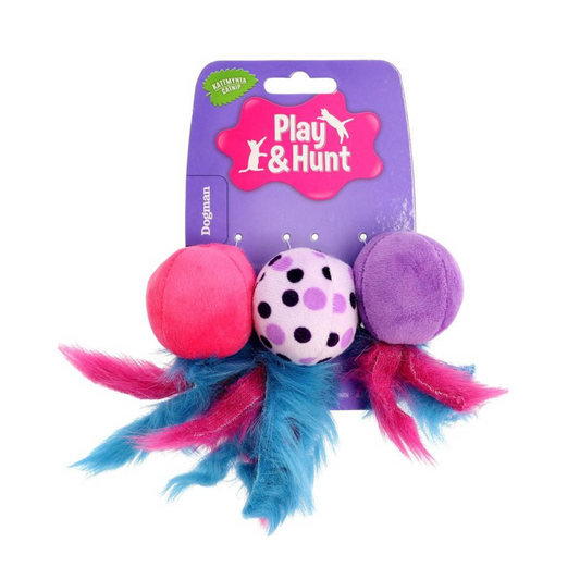 DogMan- cat toy size 5cm 3 pieces of feathers in pink