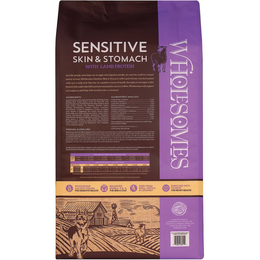 Wholesomes  Sensitive Skin Dry Food & Stomach with Lamb 13.61 Kg