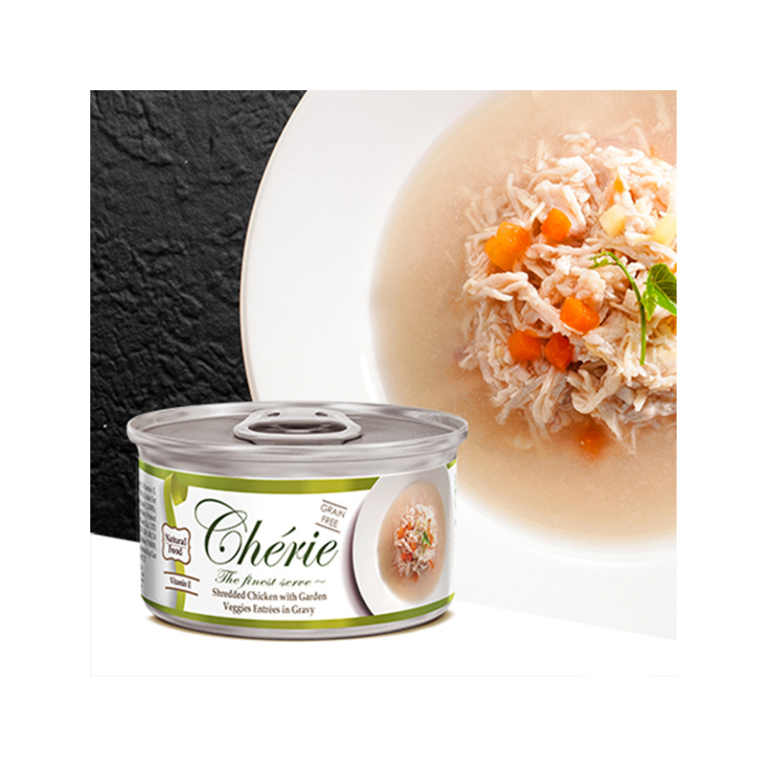 Cherie Wet Food  Shredded Chicken Veggies Entrées in Gravy 80g