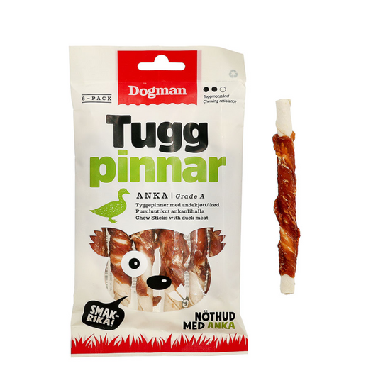 DogMan-Chewing sticks w Duck 6p White 75gm