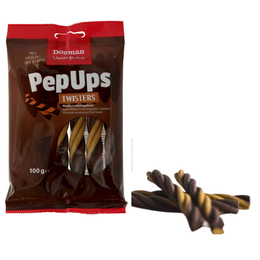 دوغ مان - بيبس تويسترز (دجاج، لحم بقري، ولحم ضأن) ١٠٠ غرام