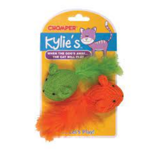 PetEdge-KB Knit Mouse with Feather 2Pk