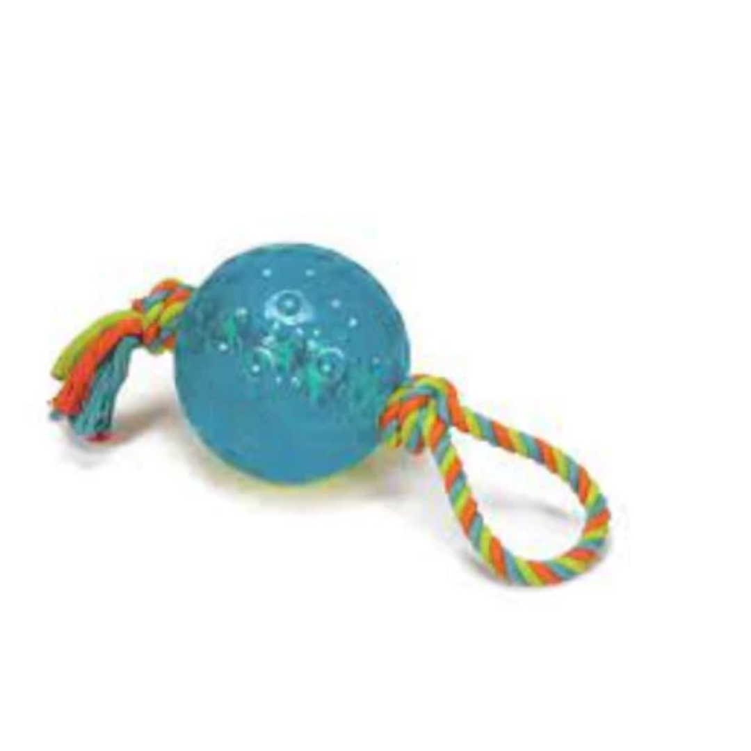PetEdge-5 Inch Tpr Ball With Rope Tug