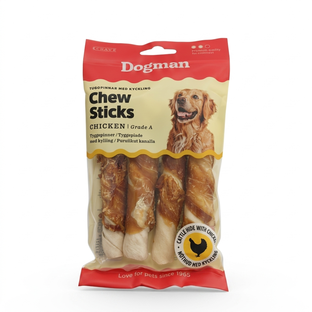 DogMan- Tugg pinnar chichen White  (10cm)4p  120gm