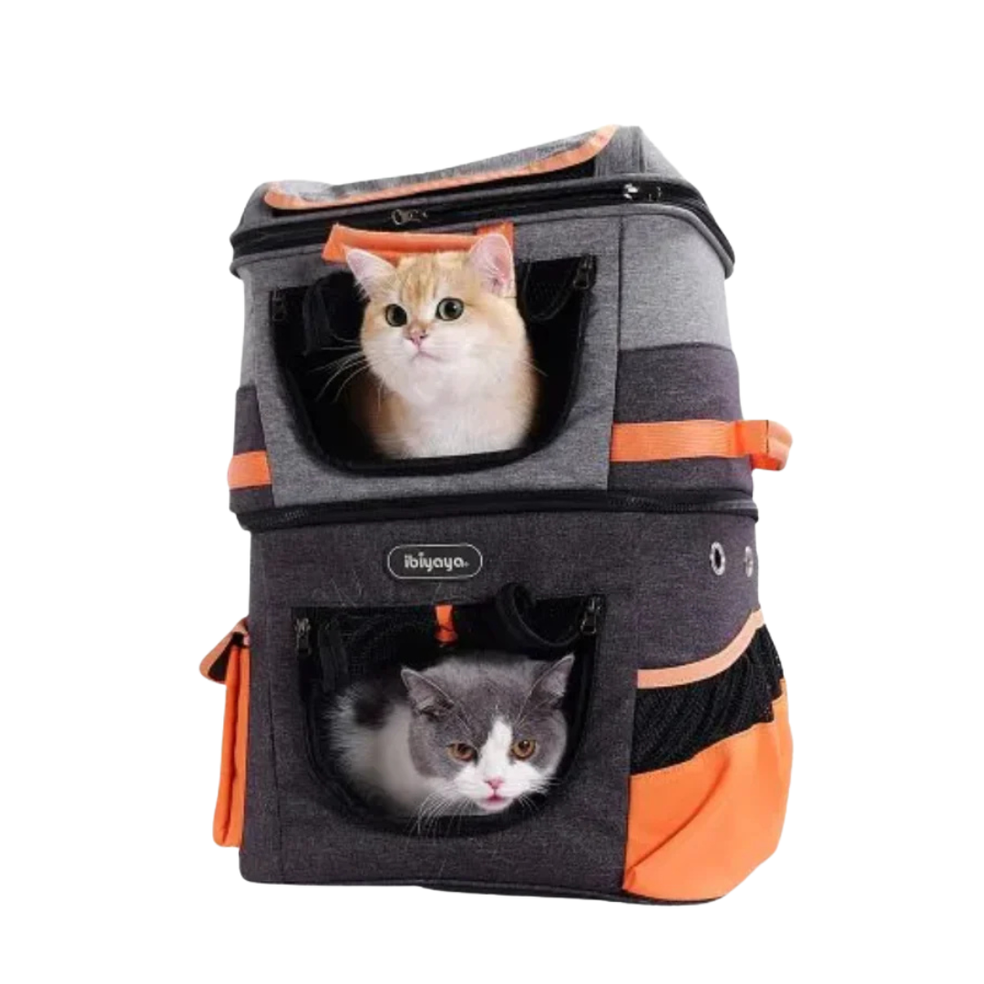 Ibiyaya-Two-tier Pet Backpack - (39cm*29*56cm)- Orange
