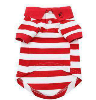 Striped Dog Polo - Flame Scarlet Red and White XL