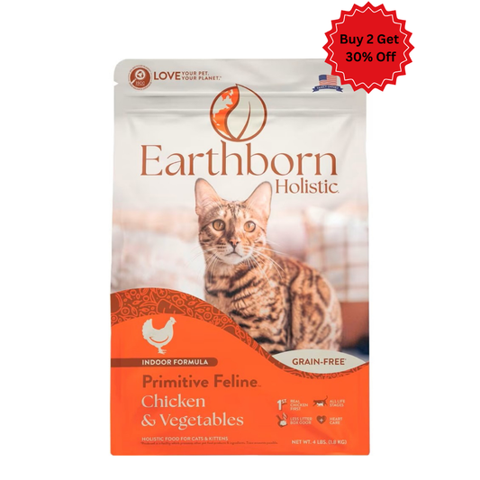 طعام إيرثبورن الجاف للقطط البالغة بنكهة الدجاج والخضروات (بأحجام مختلفة)