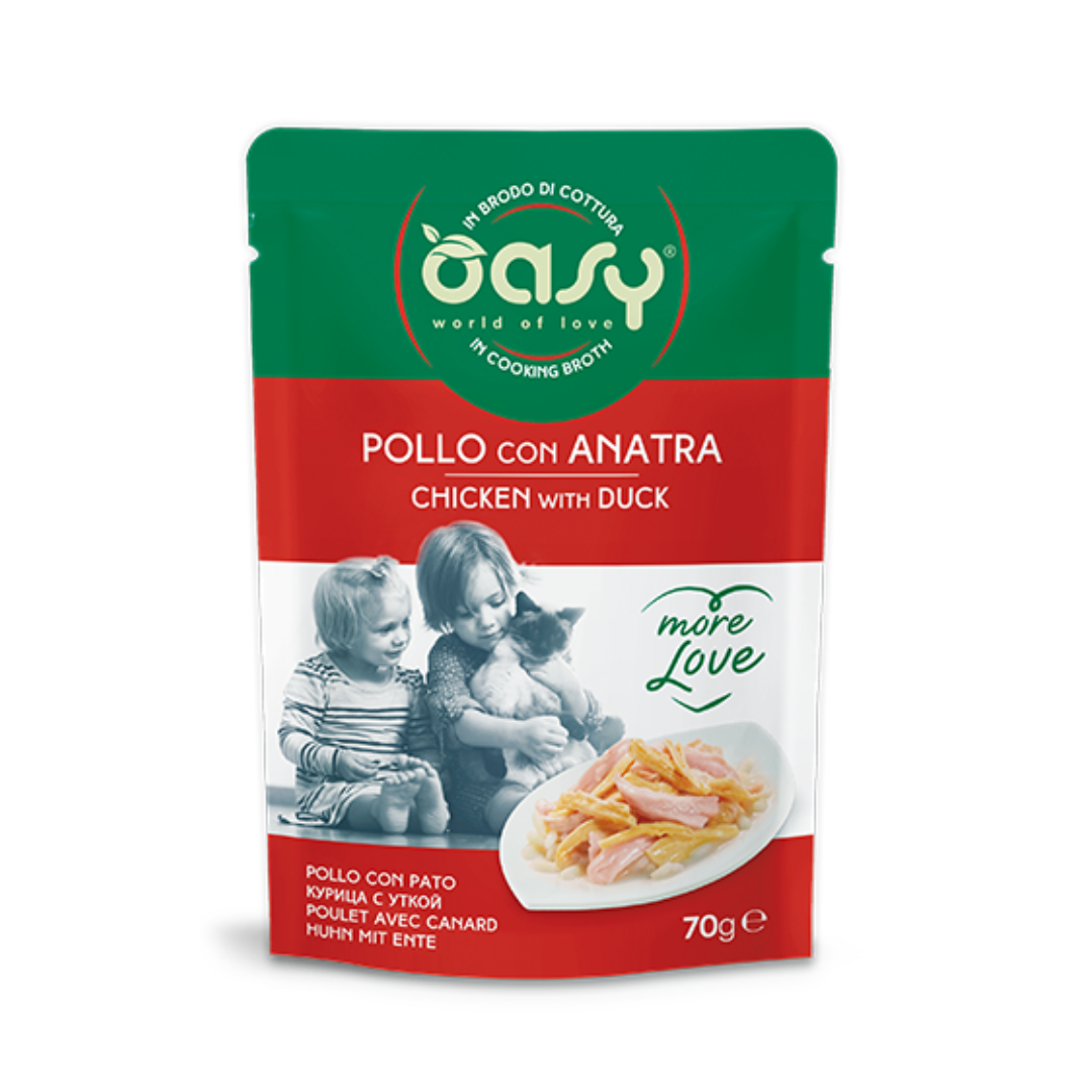 طعام اوزي الرطب للقطط بنكهه الدجاج مع البط حجم العبوه 70 جرام