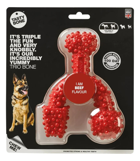 TastyBone Nylon Trio Bone Toy for Large Dogs, Beef Flavor