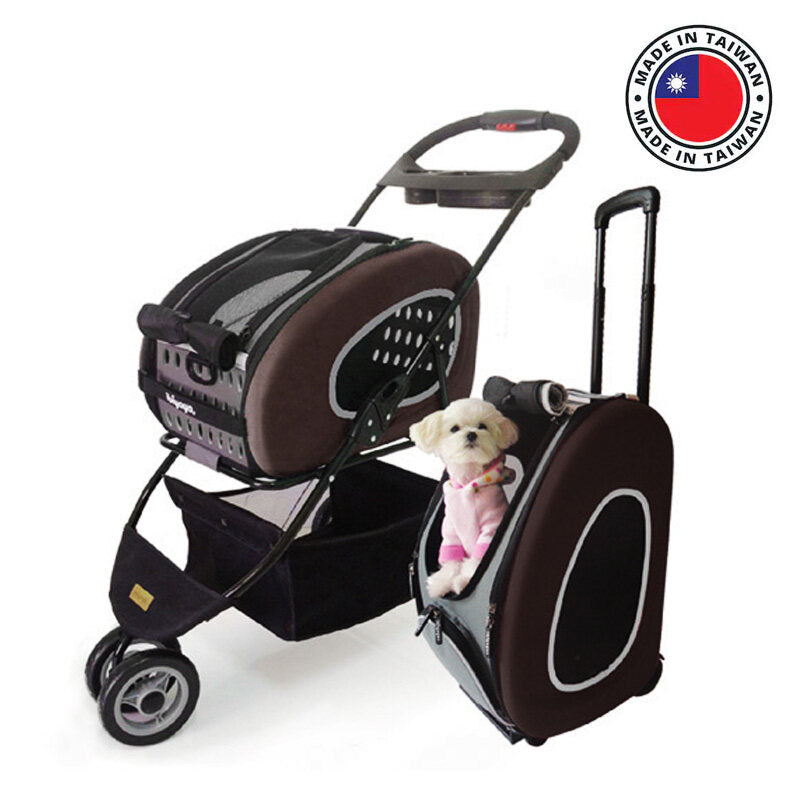 Ibiyaya-5.in.1 Combo EVA pet carrier/stroller - Chocolate