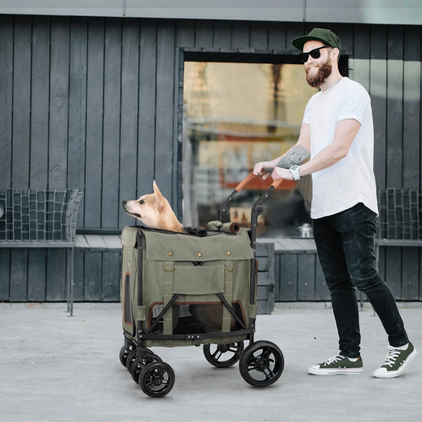 Ibiyaya Gentle Giant Dual Entry Pet Wagon - 7.5kg - Army Green