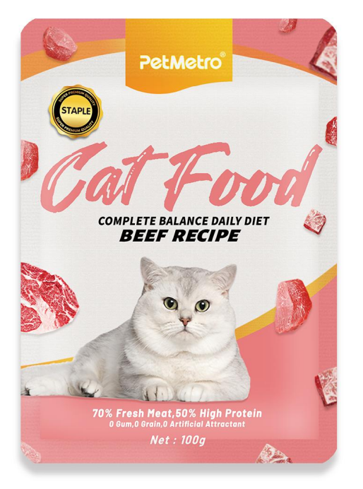 Pet Metro - Complete food Beef Cat Food IN POUCH 100g
